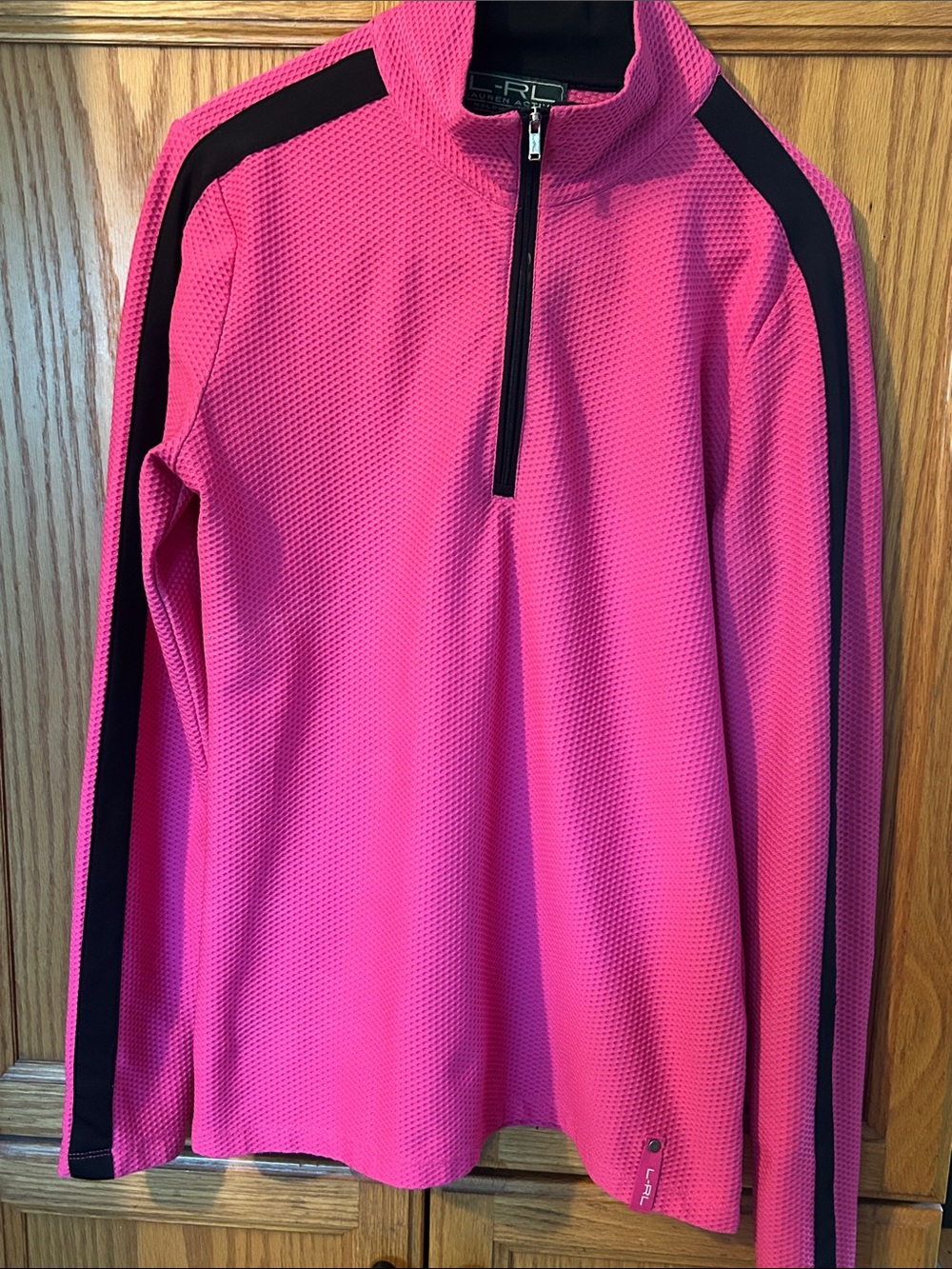 Lauren Ralph Lauren Hot Pink Half-Zip Pullover with Black Stripes
